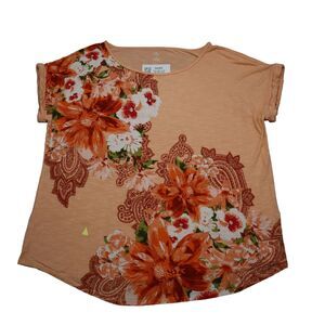 DB Shirt Womens XL Orange Short Sleeve Round Neck Stretch Pullover Blouse